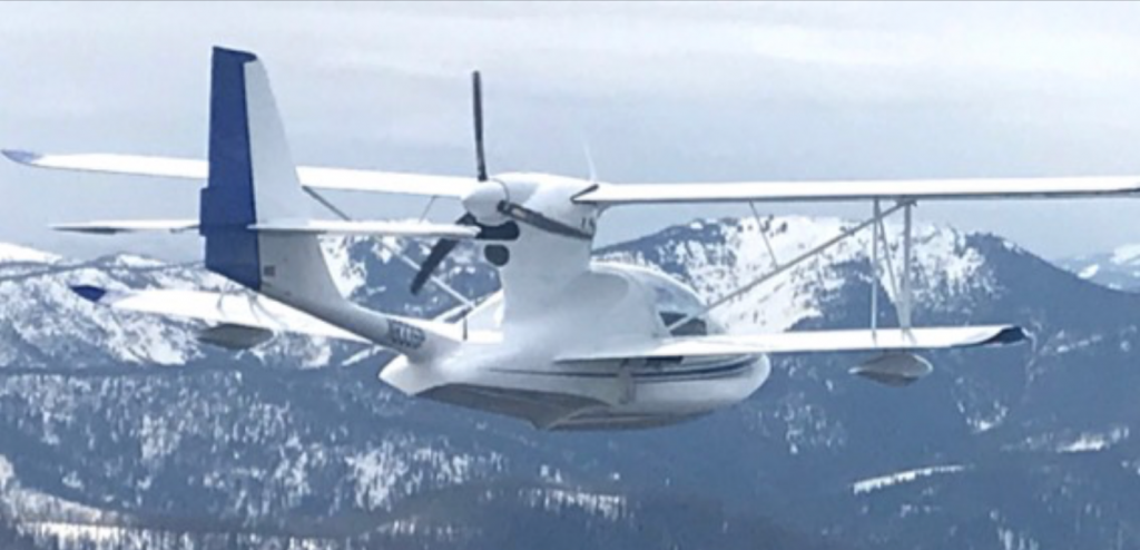 Super Petrel LSA Daisy flying over the Rocky Mountains